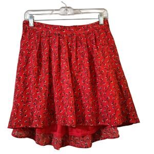 Old Navy Womens High Low Pleated Mini Skirt Size S Red Floral Pull On Lined